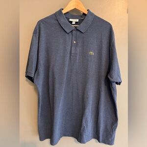 Vintage Lacoste 100% Cotton Men's Polo in Deep Blue with Green Iconic Logo